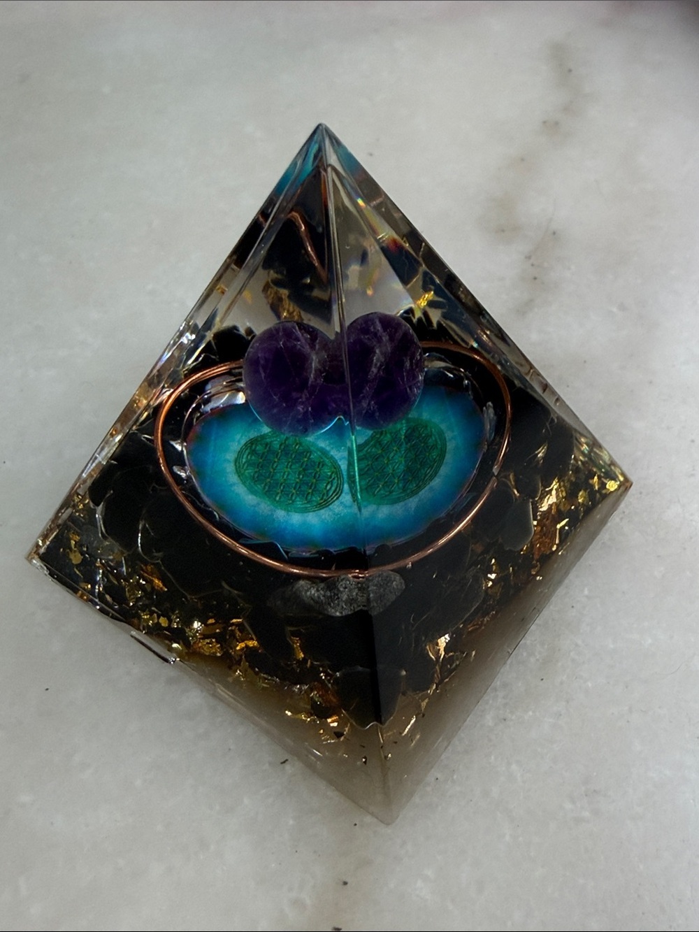 Amethyst Orgonite Pyramid Decorative Home Accent - Picture 2 of 6